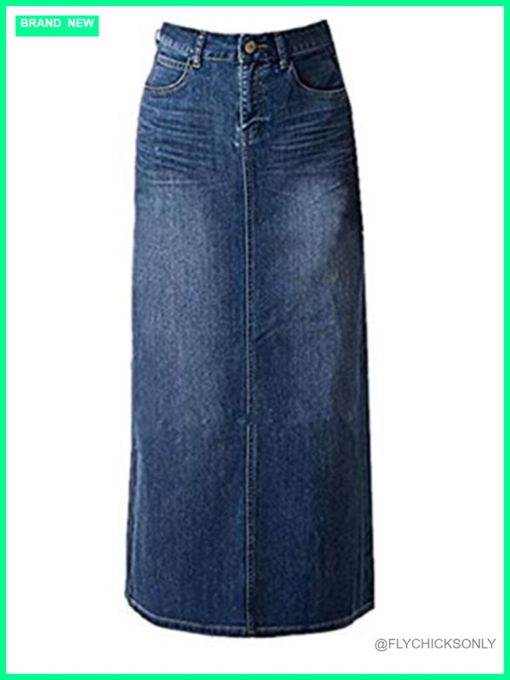 Potili Long Denim Maxi Skirt High Rise A-Line Stretch Cotton with Pockets